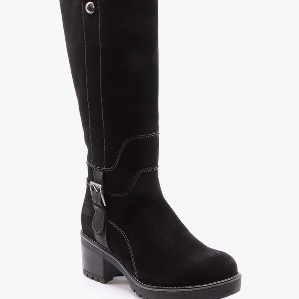 New Bos. & Co. Navy Suede Shearling Lined Waterproof Fashion Boots, Size 38- 7.5